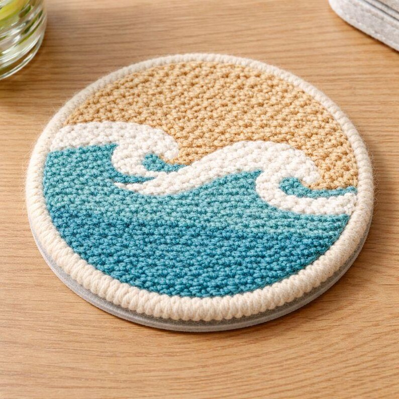 Wave Patterned Coaster 4 Pcs Ocean Wave Pattern Coaster, Textured Beach Design, Tranquil Home ...