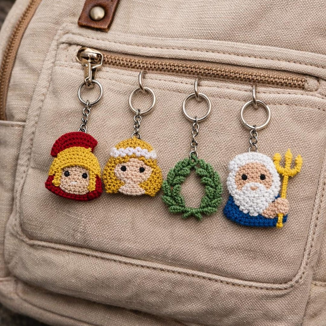 Roman Rope Keychains Roman Pantheon Punch Needle Keychain Set - Handcrafted 4-piece Mythic ...