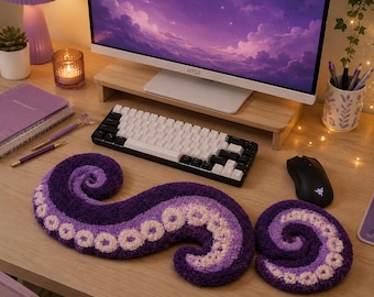 Set da scrivania con ago da punzonatura a tentacoli di Kraken, tastiera e poggiapolsi per mouse a tema nautico con motivo Kraken.