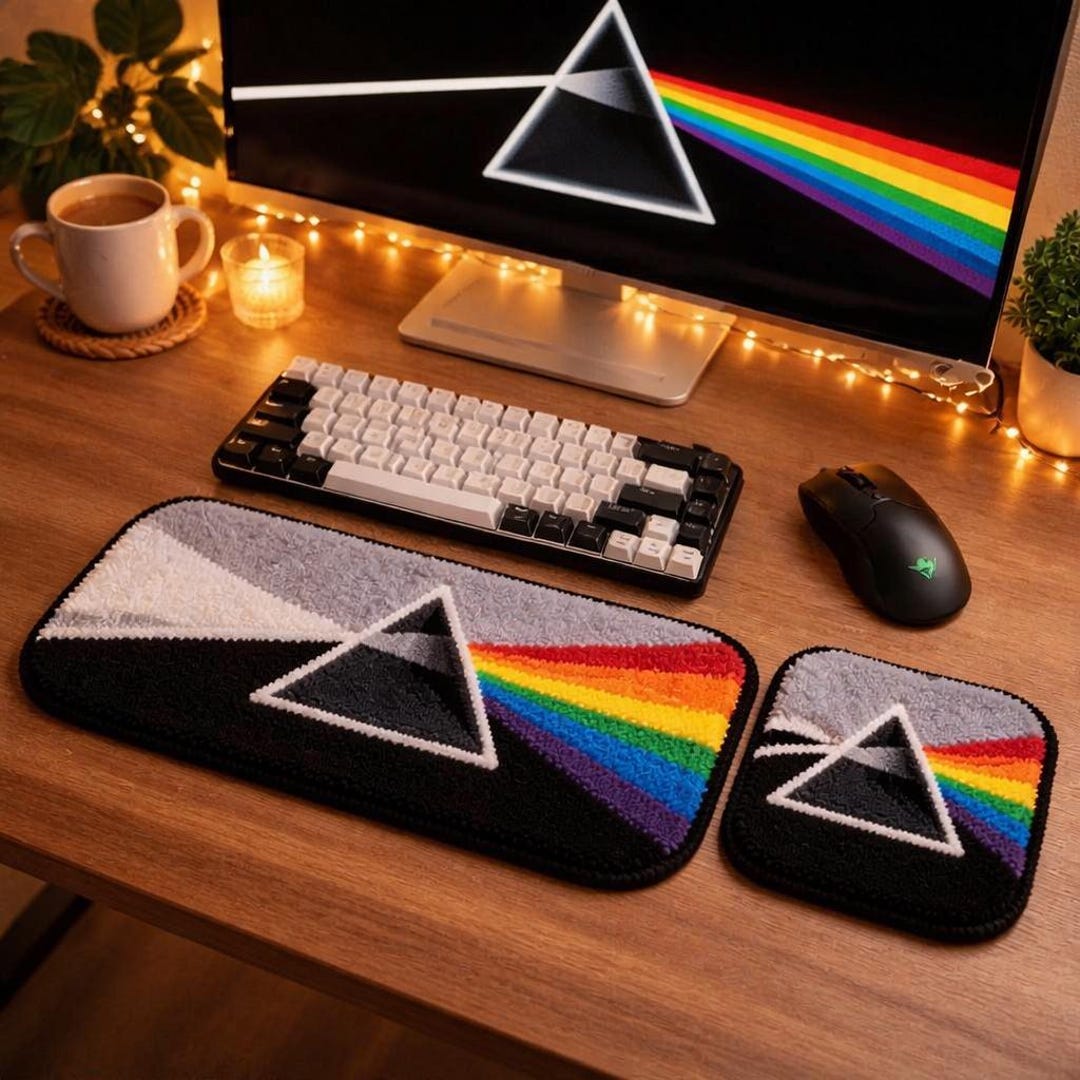 Prism Split Light Punch Needle Desk Set | Iridescent Handmade Keyboard ...