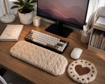 Gemütliches Handgelenkauflage mit Knit Texture Handgefertigtes Punch Needle Tastatur und Maus Pad für das skandinavische Büro Dekor