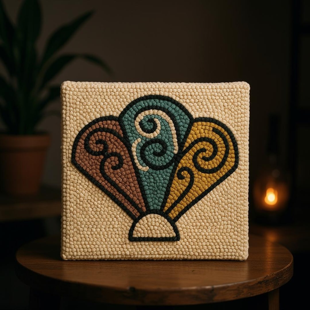Stylized Seashell Punch Needle Wall Hanging – Abstract Fan Shell in ...