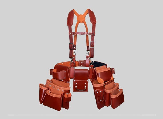 Personalized Leather Tool Belt with Suspenders, Full Grain Carpenter Tool Belt, Heavy Duty Work Belt, Handmade Utility Belt for Men