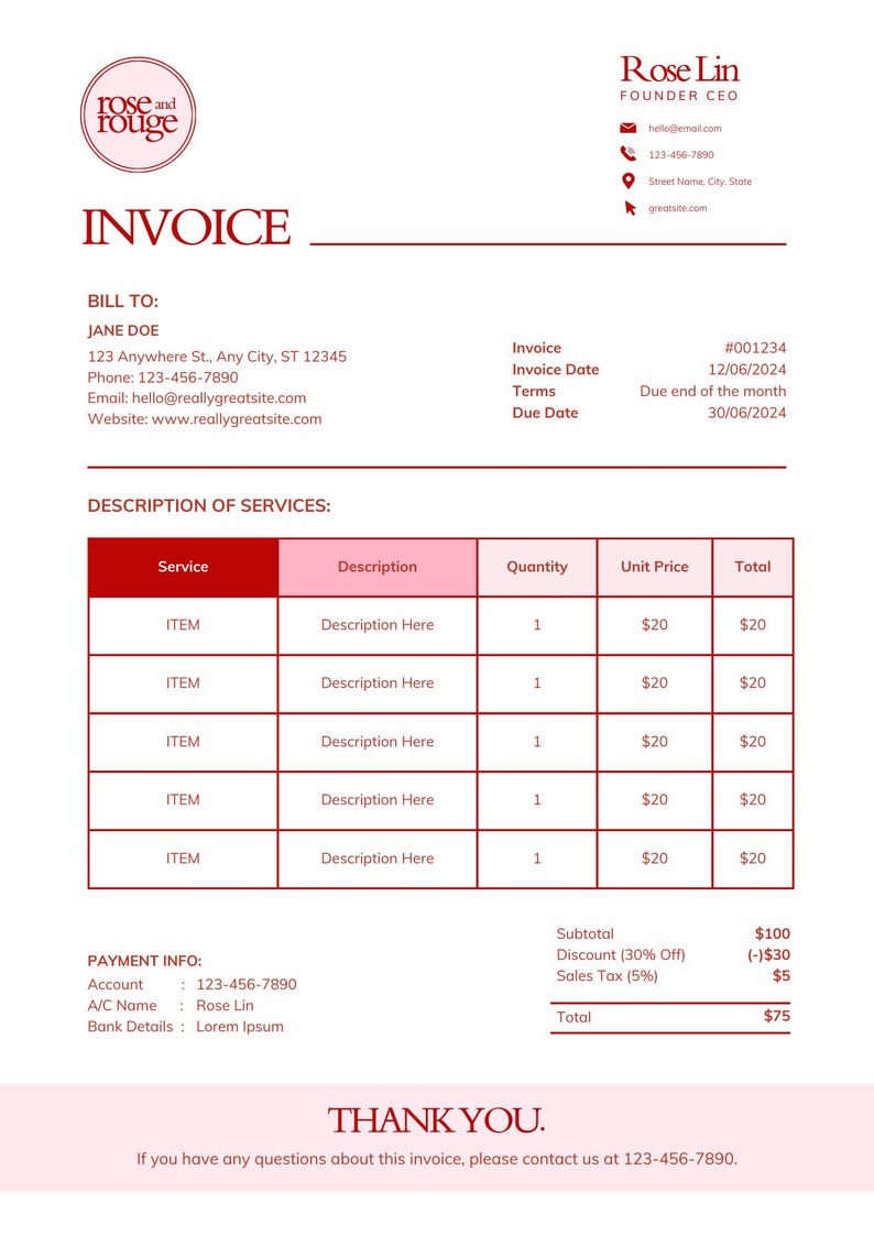 Editable Invoice Templates | Elegant Invoice for Boutiques ...