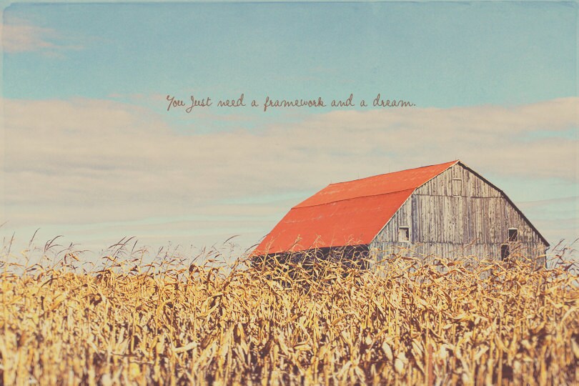 Red Barn House Golden Field Countryside Quotes Countryside Etsy
