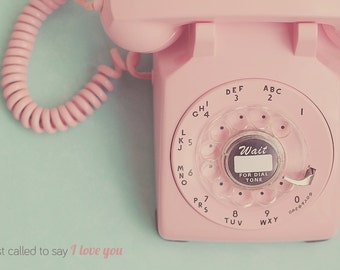 Rotary Phone ART PRINT (not an actual phone), Pink Rotary Phone, Vintage Rotary Phone, Old Fashion Phone, Pink Decor, Mint Green Decor