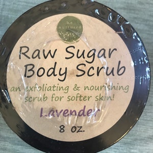 Raw organic sugar scrub made with almond oil & pure essential oils