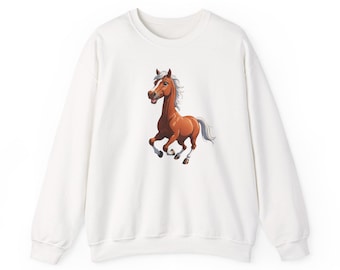 Running Chestnut Horse Sweatshirt | Cartoon Pony Illustration