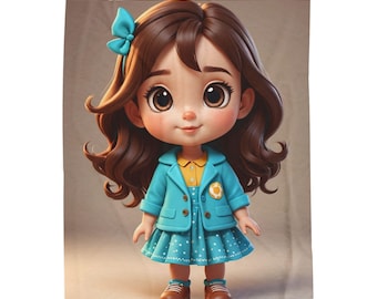 Manta de veludo cotelê com estampa de menina de desenho animado | Manta kawaii para boneca