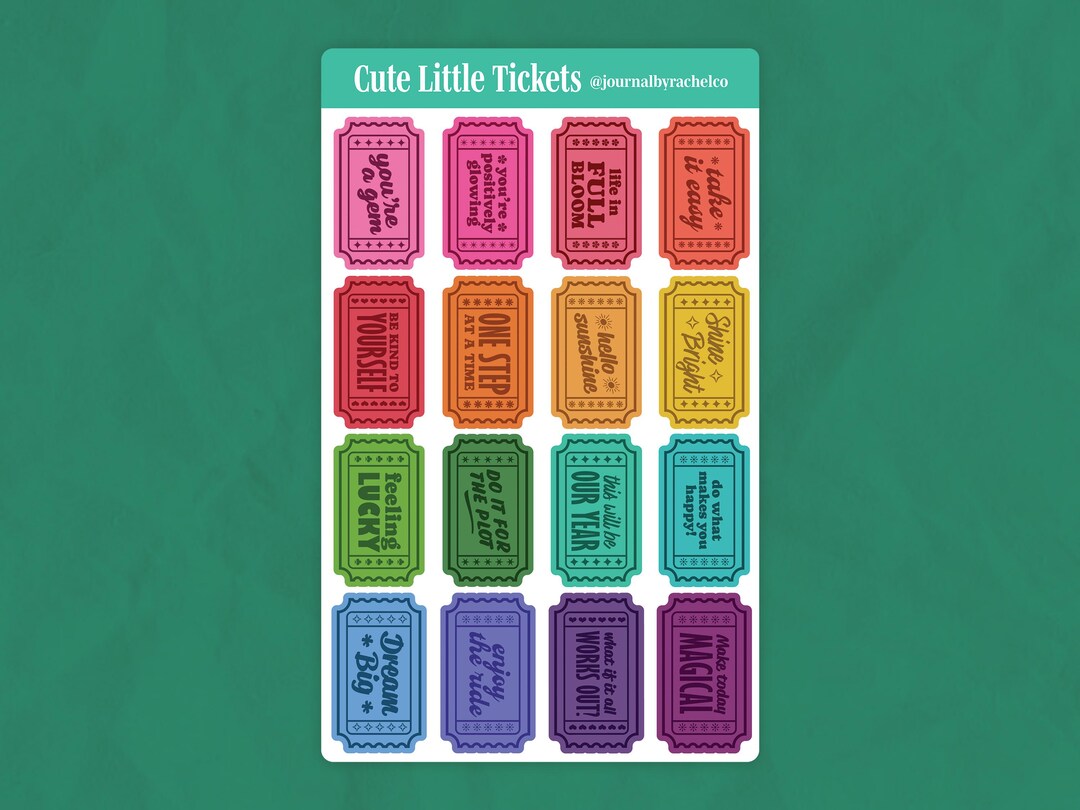 Fun Ticket Sticker Colorful Tickets Sticker Sheet // Junk Journal Ephemera, Scrapbook ...