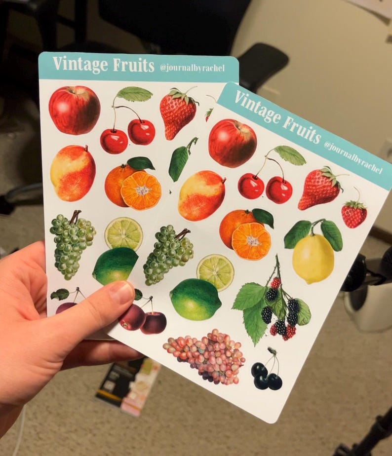 Vintage Fruit Sticker Sheet // Planner, Scrapbook or Junk Journaling Stickers image 2