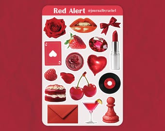 Red Sticker Sheet, Retro Charm Journal Ephemera (4.5 x 6.5")