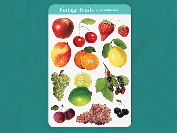 Vintage Fruit Sticker Sheet // Planner, Scrapbook or Junk Journaling Stickers