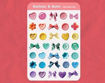 Buttons & Bows Sticker Sheet, Planner Journal Scrapbook Supplies