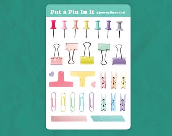 Pastel Office Supply Sticker Sheet // Planner, Scrapbook or Junk Journaling Stickers