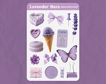 Lavender Cottagecore Sticker Sheet, Vintage Journal Planner Scrapbook Ephemera