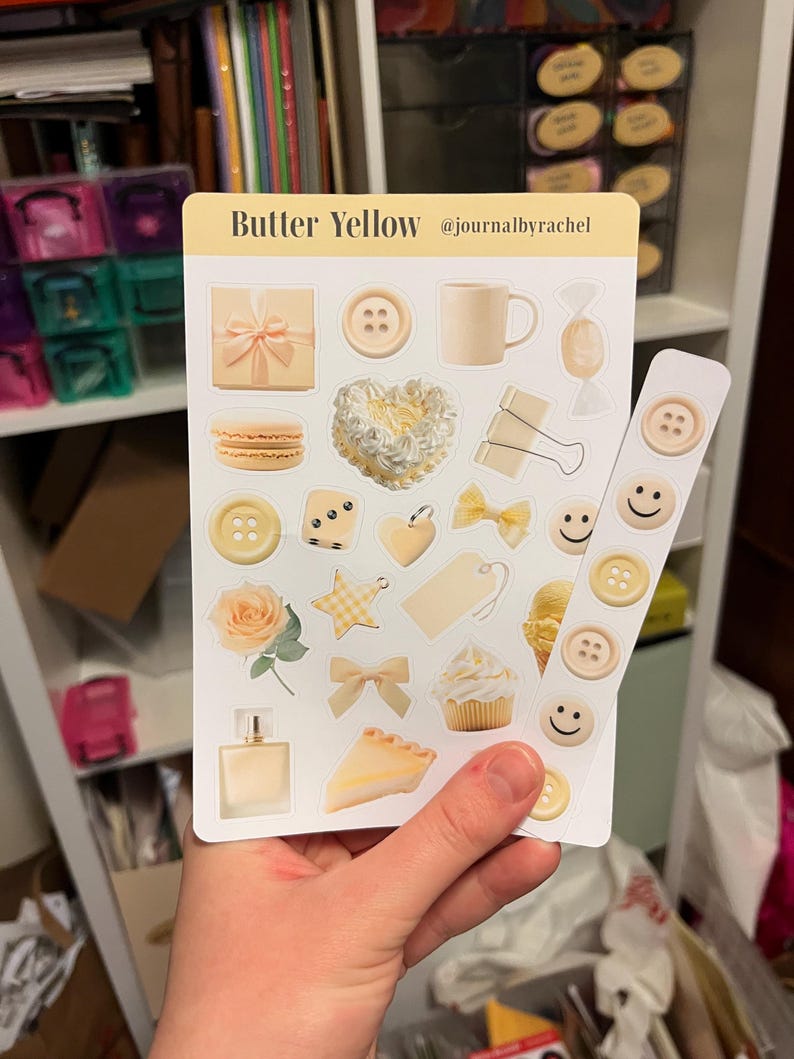 Butter Yellow Trinket Sticker Sheet, Journal, Scrapbook, Cottagecore Planner Stickers image 2