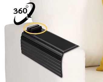 回転式スマホホルダー付き木製ソファアームトレイ、ドリンク、スナック、リモコンオーガナイザー用折りたたみ式ソファアームテーブル、省スペースソファトレイ