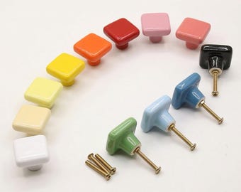 Colorful Candy Square Ceramic Cabinet Knob – Dresser Drawer Handle Kitchen Closet Furniture