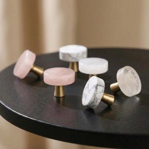 Elegant Natural Crystal Drawer Knob, Brass Base Engraved Cabinet Pull, Modern Furniture Handle