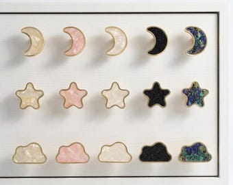 Star Moon Clouds Cabinet Knobs, Nursery Drawer Pull, Wardrobe Closet Pulls,  Dresser Knobs