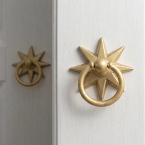 Sun Solid Brass Cabinet Knobs & Pulls, Wardrobe Handles, Ring Drop, Circle Drawer Pulls