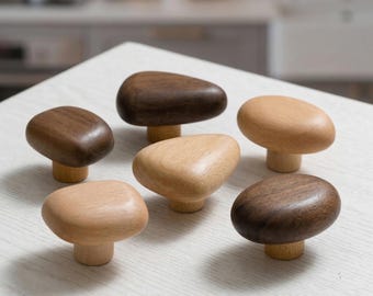 Black Walnut Wooden Cabinet Knob – Modern Round Drawer Pull for Kitchen & Dresser