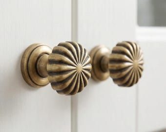Victorian Antique Drawer Handles, Small Cupboard Hardware, Pumpkin Style, Art Nouveau Cabinet Pulls Vintage