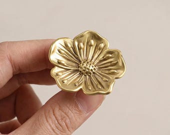 Solid Brass Camellia Flower Cabinet Knob Gold Dresser Drawer Pull Floral Wardrobe Handle Decorative