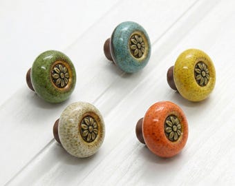 Kleurrijk retro boho keramisch kasthandvat shabby chic meubelbeslag accent