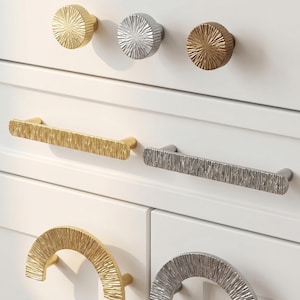 Hammered Brass Cabinet Pulls Arch Gold Silver Drawer Knobs Kitchen Furniture Hardware Boho Modern