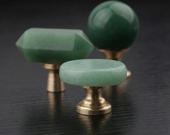 Green Aventurine Crystal Drawer Knob Custom Engraved Cabinet Wardrobe Handle Furniture Decor Hardware Stone