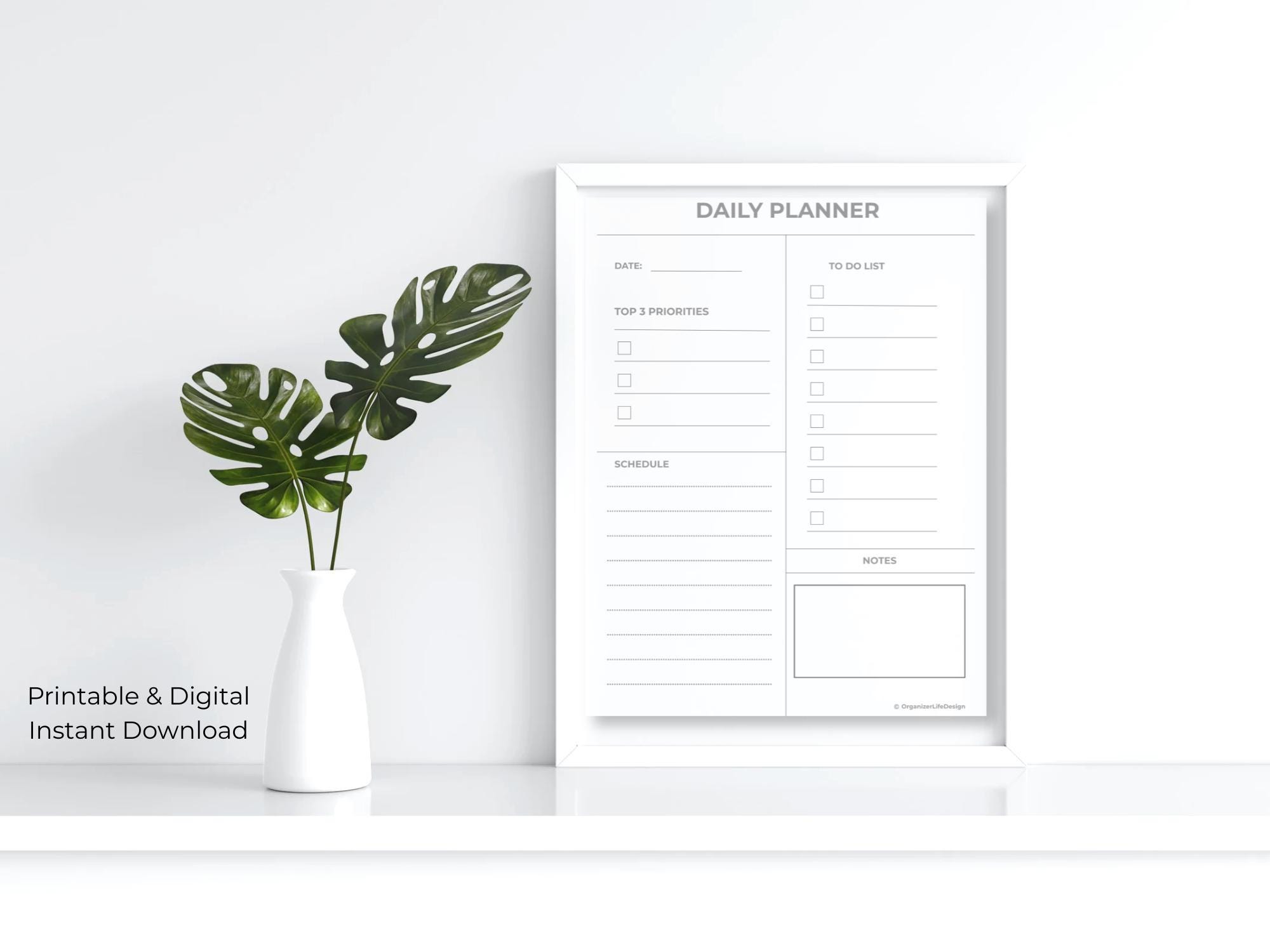 Daily Planner Printable & Digital | One Page Minimal Planner | Instant ...