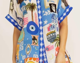 Conjunto de camisa y shorts con estampado tropical para mujer / Atrevido conjunto floral para resort de verano