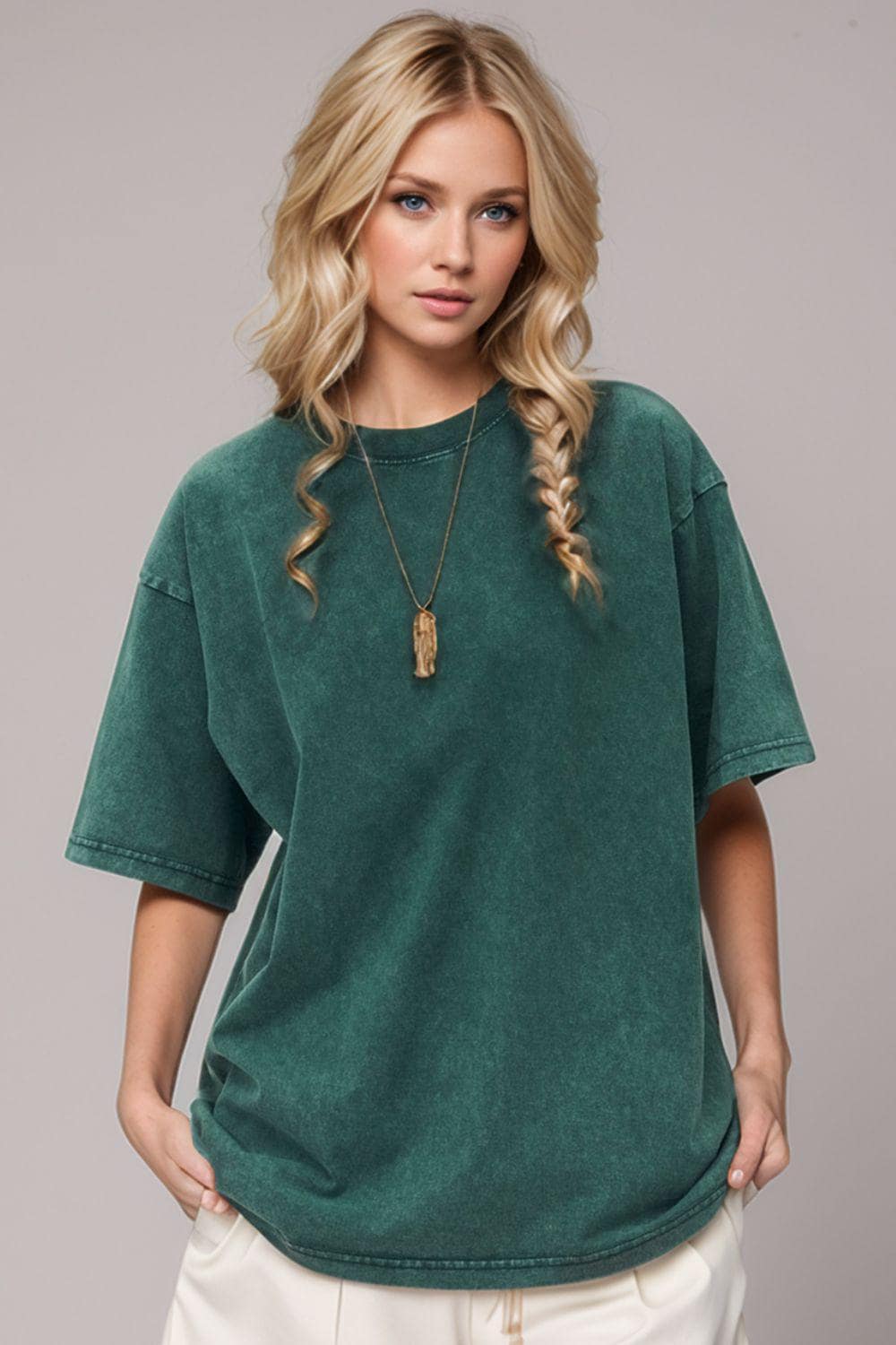 Acid Wash Oversized Cotton Tee Vintage Mineral Wash Casual Top