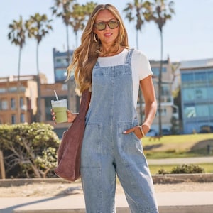 Damjumpsuit i patchwork-denim med vida ben – Avslappnad bomullsoverall