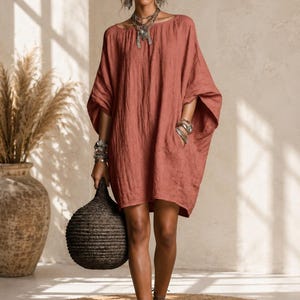 knee length boho dress Plunge Neck Sheer Sleeve Tie Back Boho Dress Above Knee Length