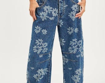 Pantalones anchos con estampado floral / Pantalones estilo boho con estampado floral / Estilo palazzo cottagecore (con bolsillos)