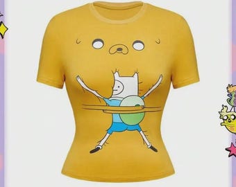 Y2K Yellow Cartoon Graphic Crop Top – Trendy Streetwear Summer Tee