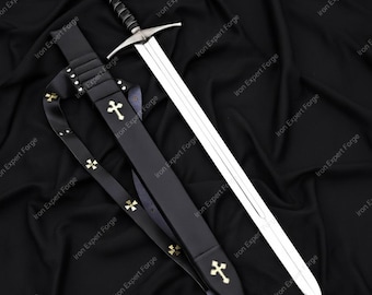Handcrafted Templar Sword | Knight Collectible with Leather Cover