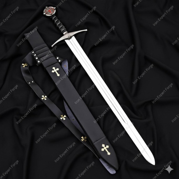 Handcrafted Templar Sword | Knight Collectible with Leather Cover