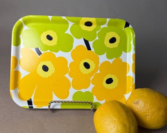 Serving Tray featuring Retro Mod Floral Poppy Pattern in Chartreuse and Lemon Yellow