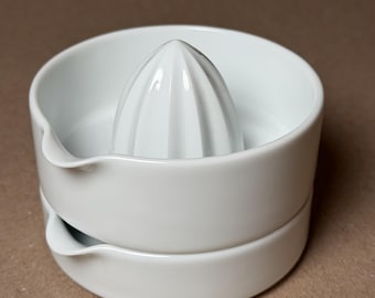 Porcelain Citrus Juicer and Ginger Grater Set, Kihara Arita Japan Stackable White Ceramic