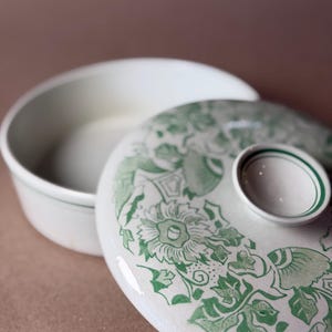 Hand-Painted Royal Goedewaagen Holland Covered Dish, Green Floral Gruno Pattern Ceramic Serving Lidded Bowl