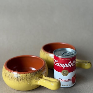 Vintage De Silva Soup Crocks, Yellow Drip Glaze, 70s Handles, Made in Italy