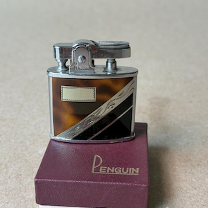 Vintage Penguin Whirlwind No. 18249 Automatic Lighter – Tortoise Shell Art Deco Design with Box