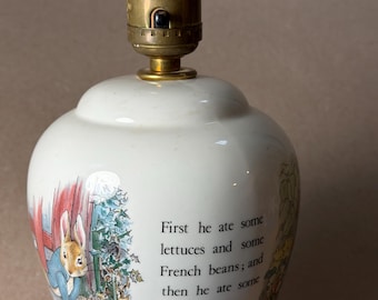 Peter Rabbit Ceramic Lamp Base Featuring Beatrix Potter Illustrations and Classic Garden Story