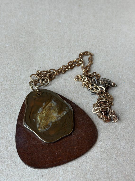 Pendant Necklace with High Desert Roots featuring Dark Wood and Marbled Resin Inlay View 3