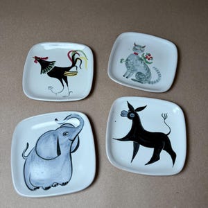 Glidden Pottery Gulfstream Animal Plates, Peter Ganine Mid Century Modern Whimsical Ceramic Tidbit Set