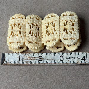 Vintage Carved Bone Bracelet Collection, Asian Motif Panel Cuff, Minimalist Silver Detail Bangle image 6